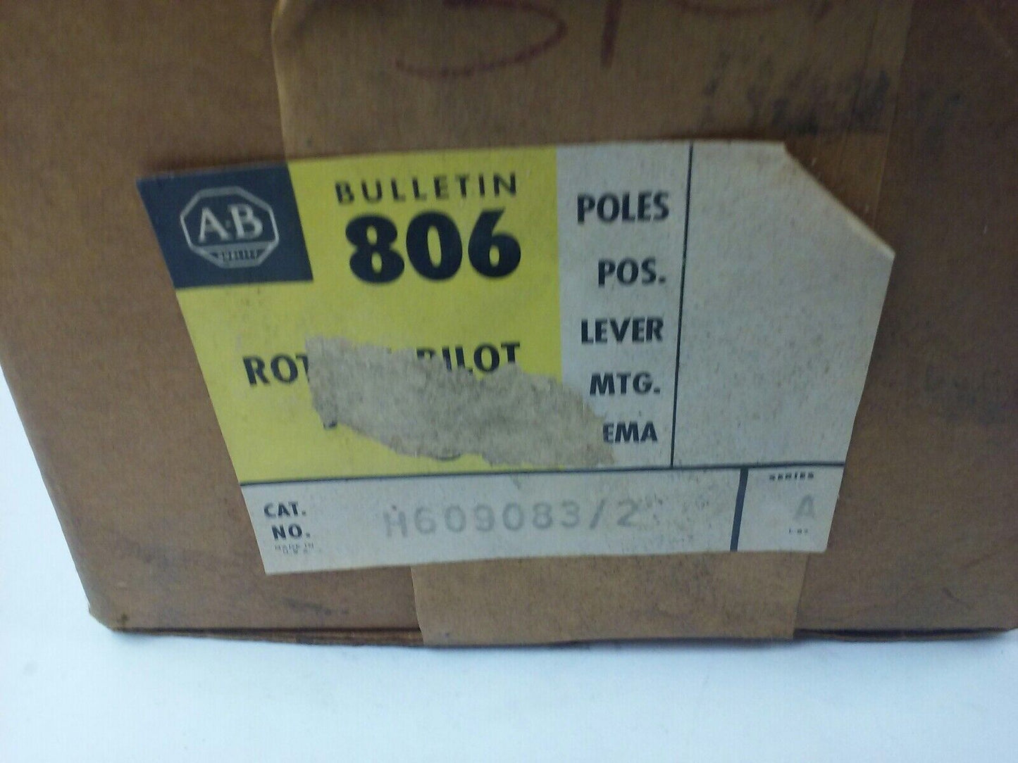 ALLEN BRADLEY H609083-2 ROTARY PILOT SWITCH, SIZE 10, 25A, H609083/2, BUL. 806