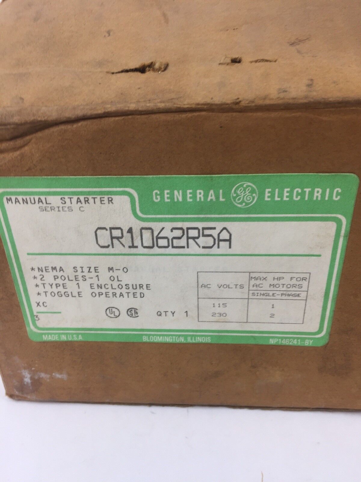 GE CR1062R5A MANUAL STARTER SER C TOGGLE OPERATED 230VAC TYPE 1 ENCLOSURE