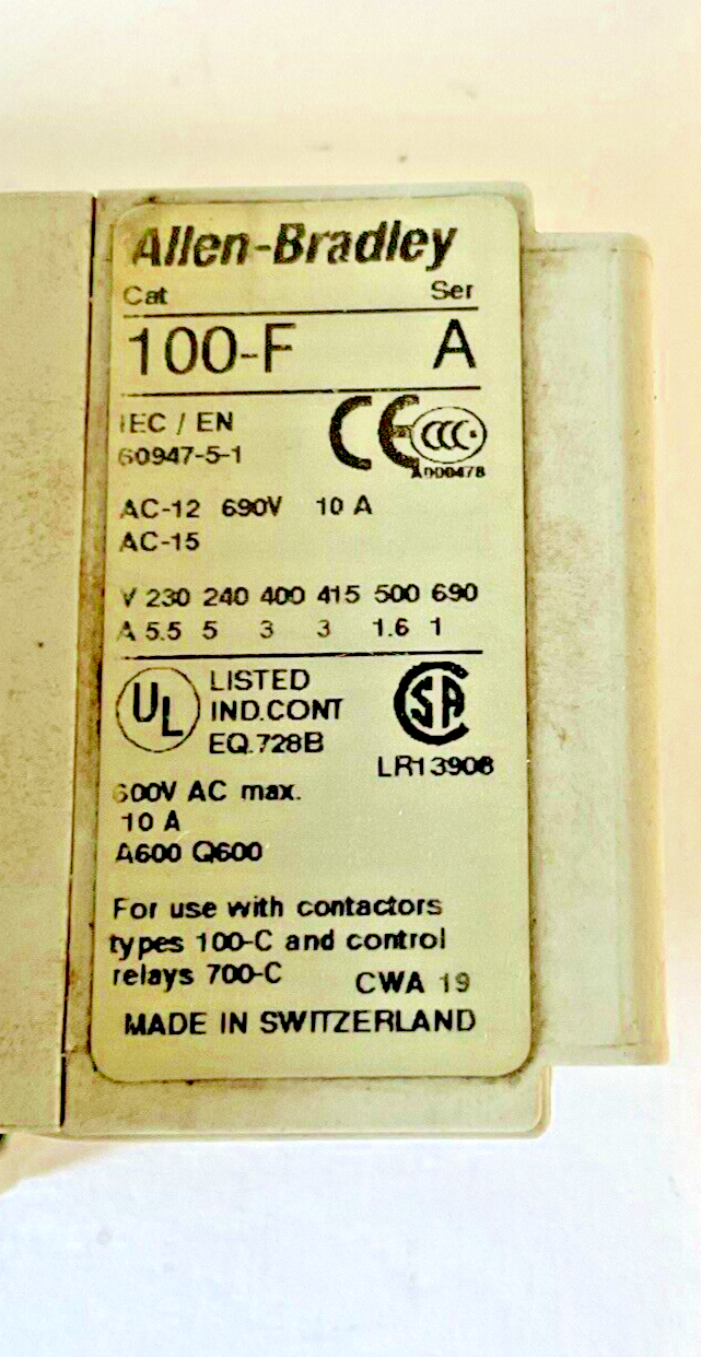 ALLEN BRADLEY 100-C09*10 CONTACTOR SER.A W/100-F AUX CONTACT SER.A