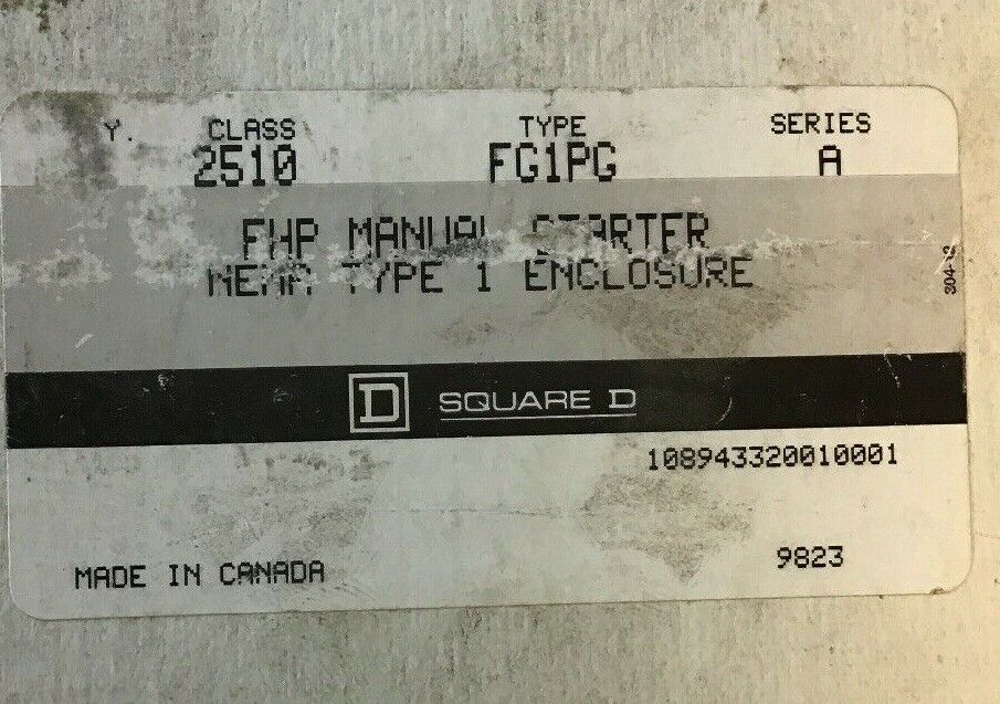 SQUARE D 2510 FG1PG SER. A FHP MANUAL STARTER NEMA TYPE ENCLOSURE