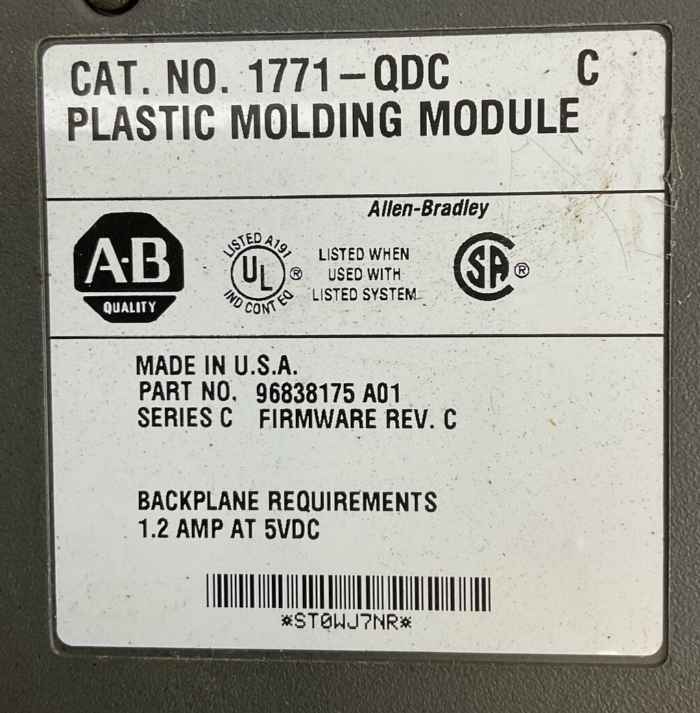 ALLEN BRADLEY 1771-QDC C PLASTIC MOLDING MODULE SER C FIRMWARE REV C 1.2A @ 5VDC