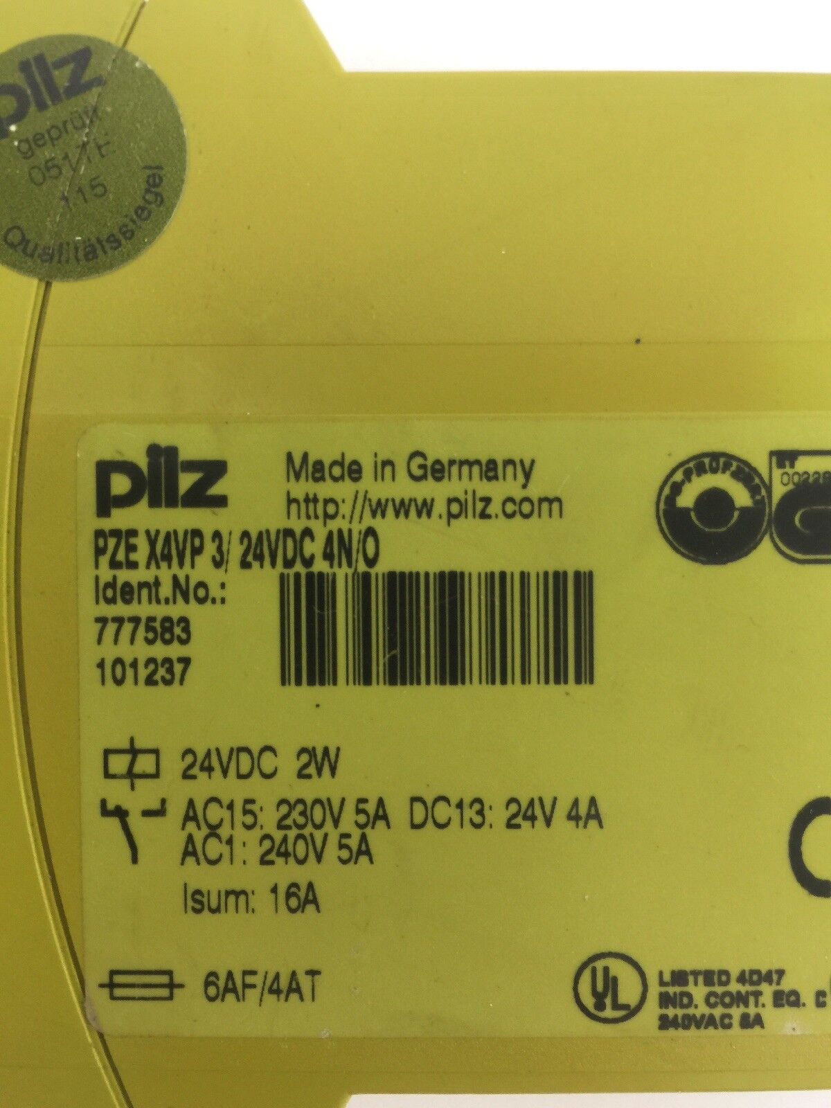 PILZ PZE X4VP 3 24VDC 4N/O SAFETY RELAY