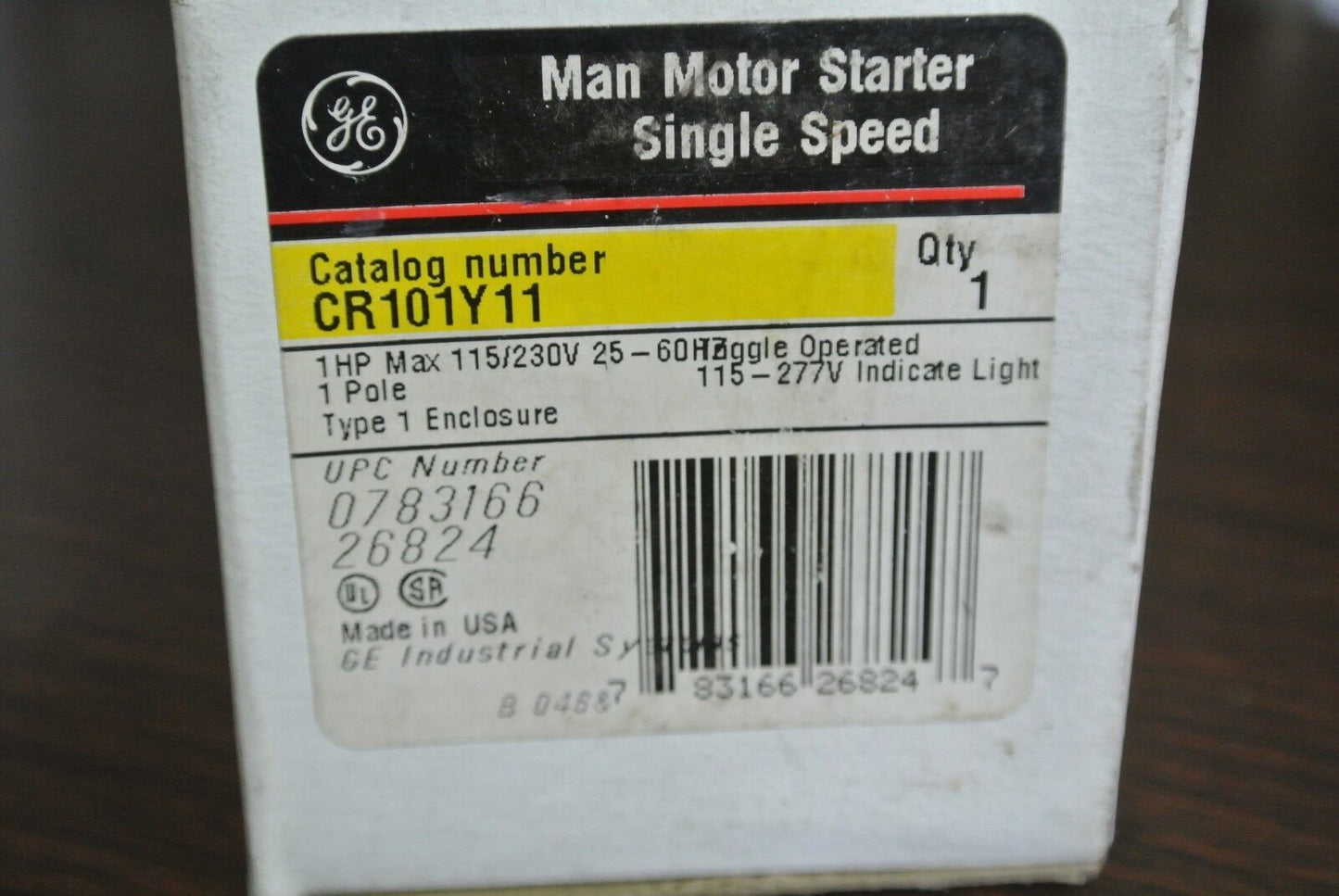 GE CR101Y11 - MANUAL MOTOR STARTER - SINGLE SPEED - 1HP, 115/230V - NEW SURPLUS