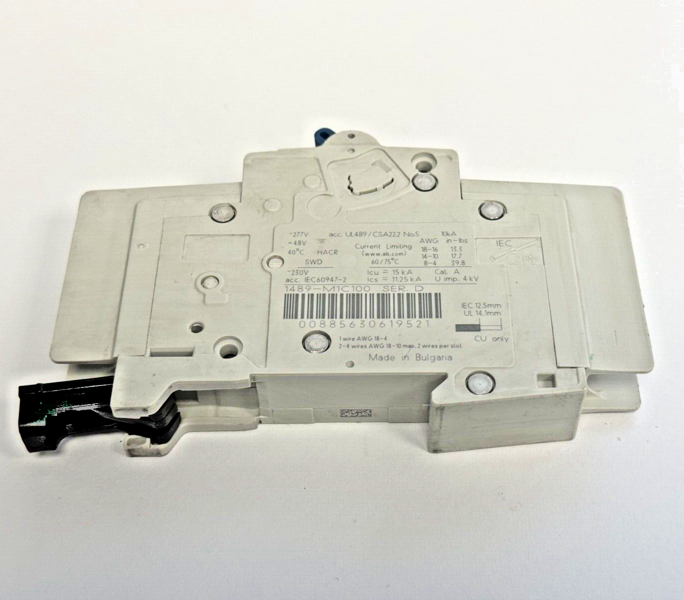 ALLEN-BRADLEY - 1489-M1C100 SER. D - MINIATURE CIRCUIT BREAKER - 1 P, 10A, 277 V