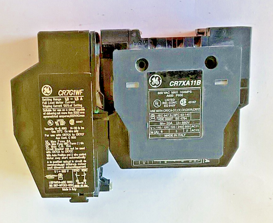 GENERAL ELECTRIC CR7CA-10 STARTER W/CR7XA11B AUX CONTACT CR7G1WF RELAY