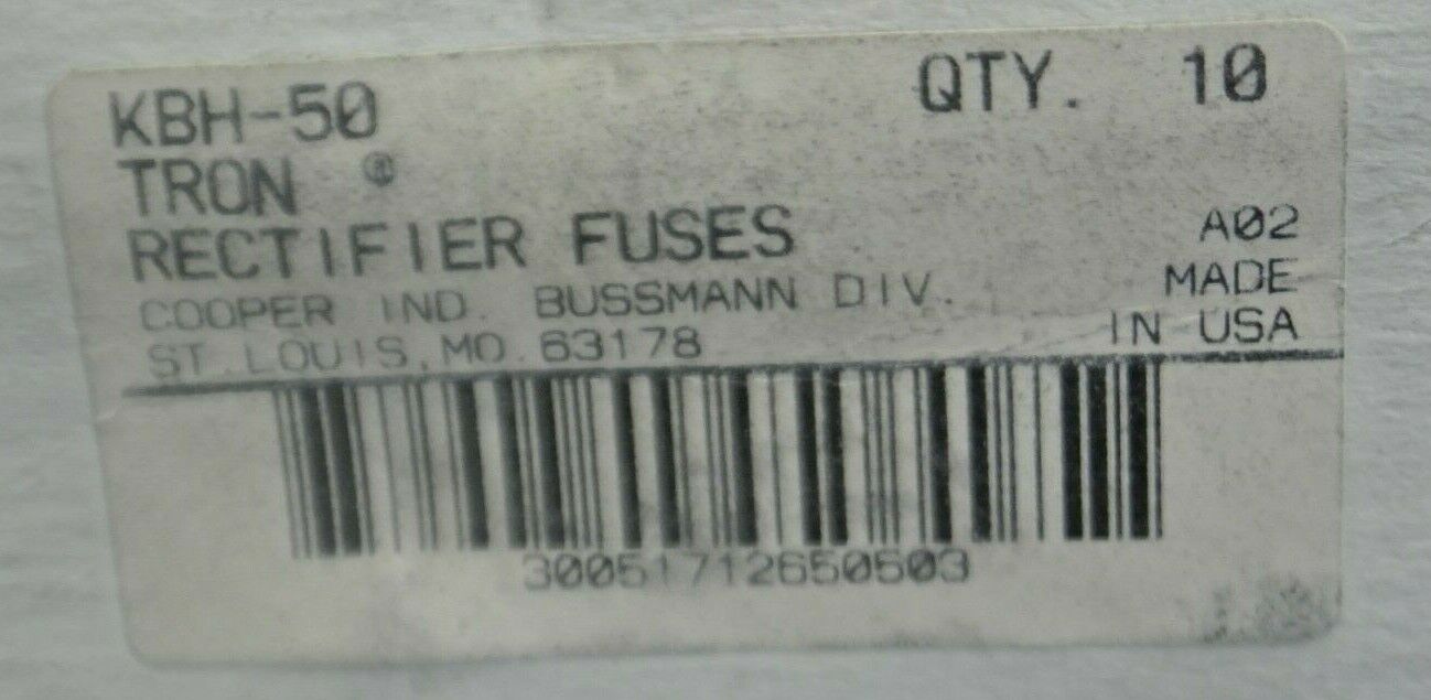 BUSSMANN / TRON KBH50 RECTIFIER FUSE / 500V / 50A / NEW SURPLUS / EACH