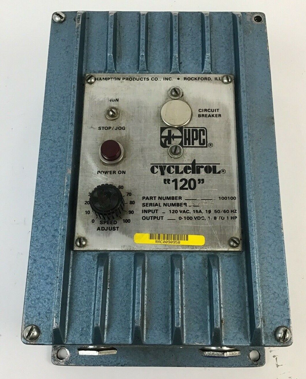 HAMPTON HPC 100100 CYCLETROL 120 120VAC 15A 50/60HZ 1HP 100VDC W/O TOGGLE SWITCH