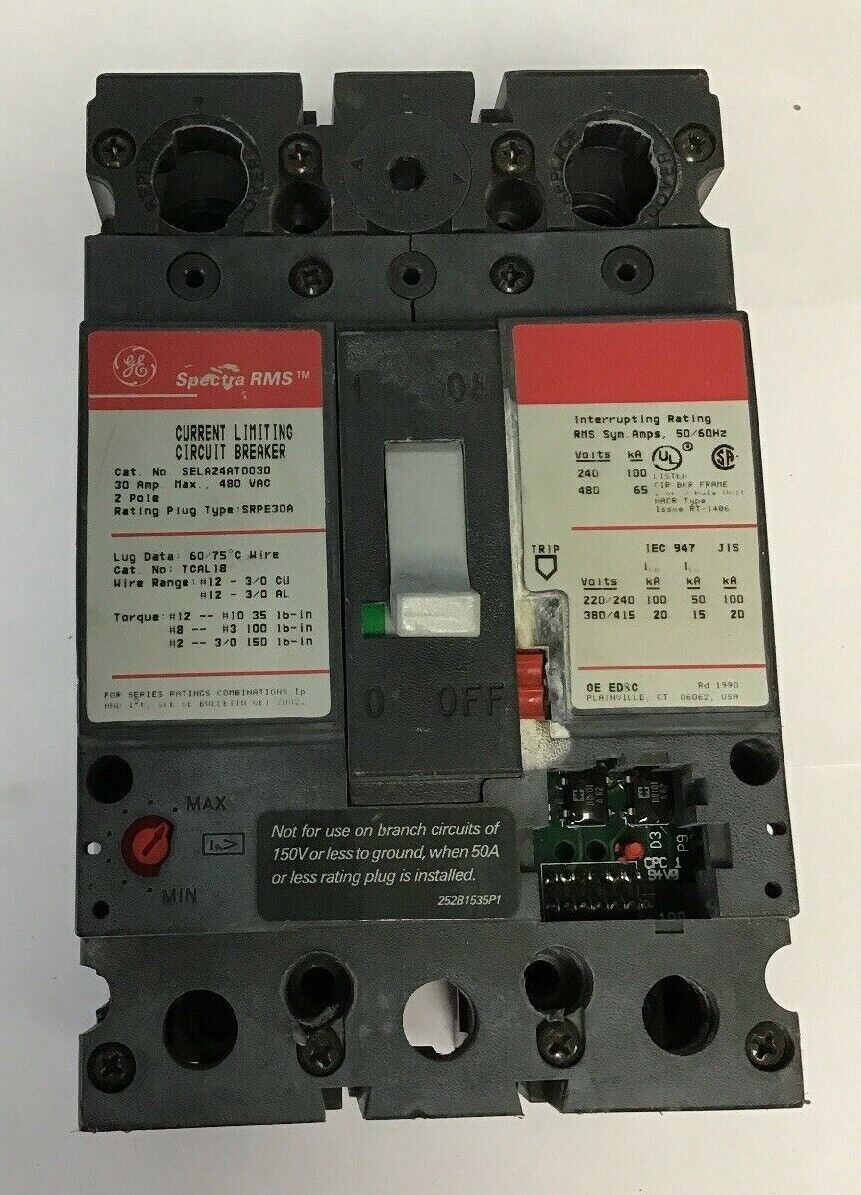 GE SELA24AT0030 CURRENT LIMITING CIRCUIT BREAKER 30A 480VAC 2POLE W/O TRIP