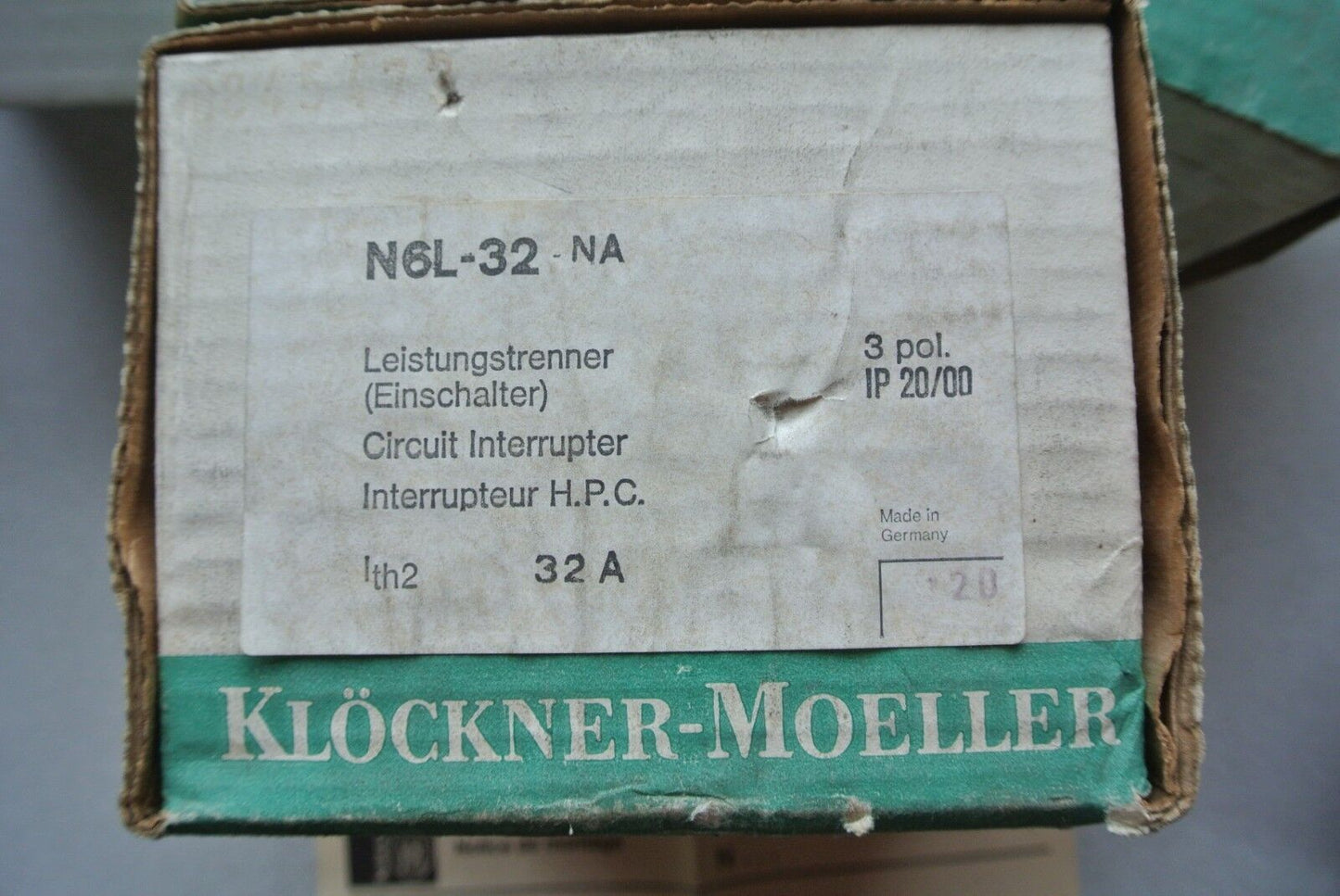 KLOCKNER-MOELLER N6L-32-NA / CIRCUIT INTERRUPTER 600V, 32A, 3-POLE / NEW SURPLUS