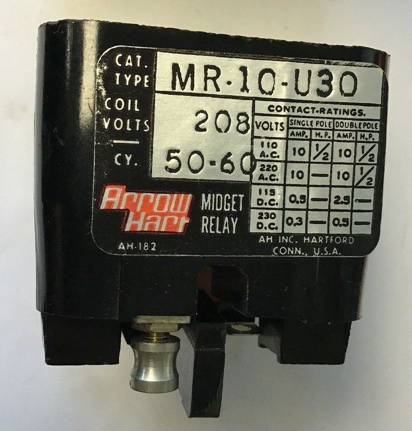 ARROW HART MR-10-U30 MIDGET RELAY 208V 50-60HZ 2POLE