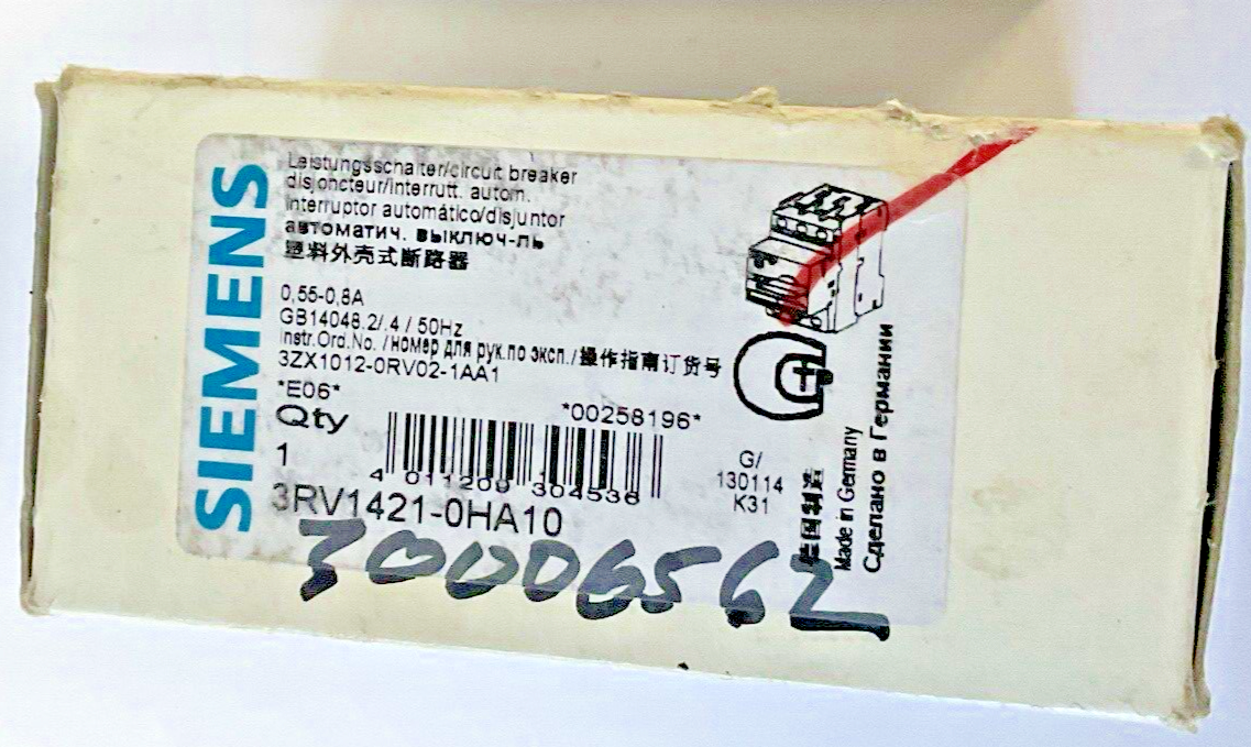SIEMENS 3RV1421-0HA10 COMBINATION MOTOR CONTROL 0.55-0.8A