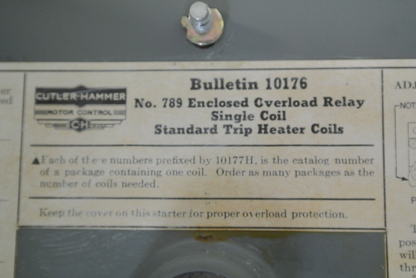 CUTLER-HAMMER 10176H25A AC THERMAL OVERLOAD RELAY / 600V / N.C. / NEW SURPLUS