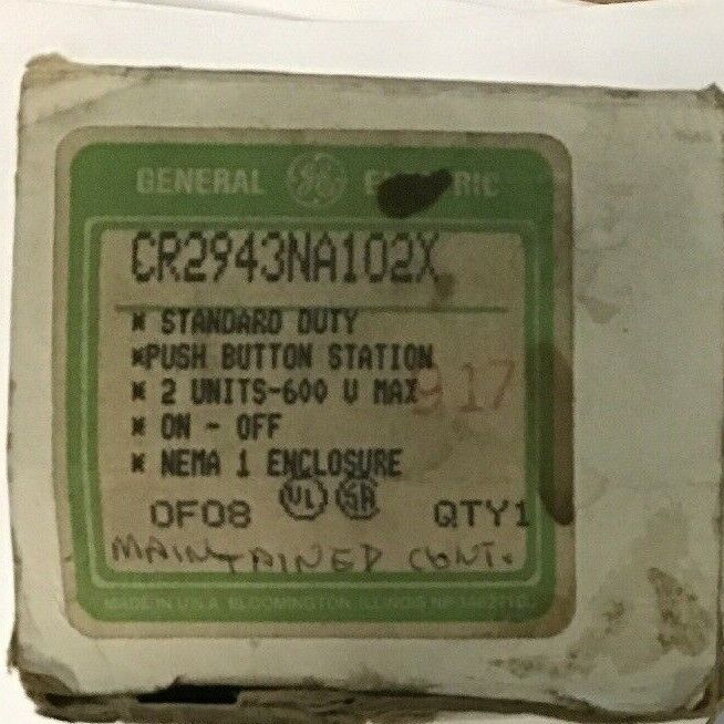 GE CR2943NA102X STANDARD-DUTY PUSHBUTTON STATION ON-OFF 600V NEMA 1 ENCLOSURE