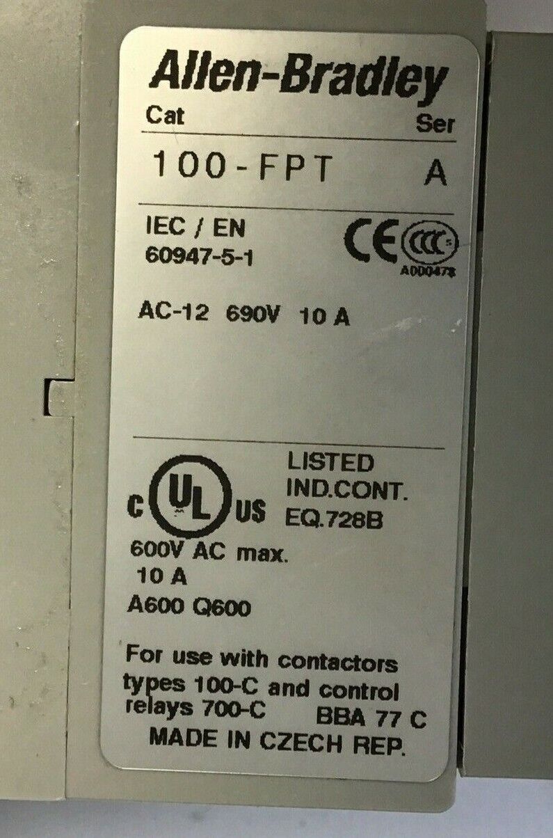 ALLEN BRADLEY 700-CF310E SER.A CONTROL RELAY W/ 100-FPT SER.A