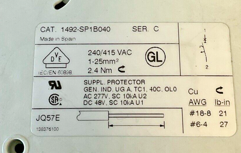 ALLEN BRADLEY 1492-SP1 (C020,B030,B040,C050,C100(2X) CIRCUIT BREAKER***LOTOF6***
