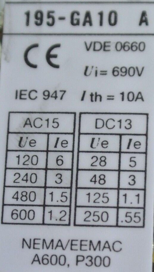 ALLEN-BRADLEY 195-GA10, Ser. A - AUXILIARY CONTACT - NEW SURPLUS