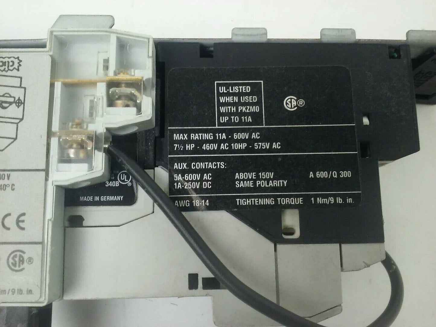 KLOCKNER MOELLER PKZM0-6,3 MOTOR STARTER W/ SE00-11-PKZ0, NHI11-PKZ0, 240V COIL