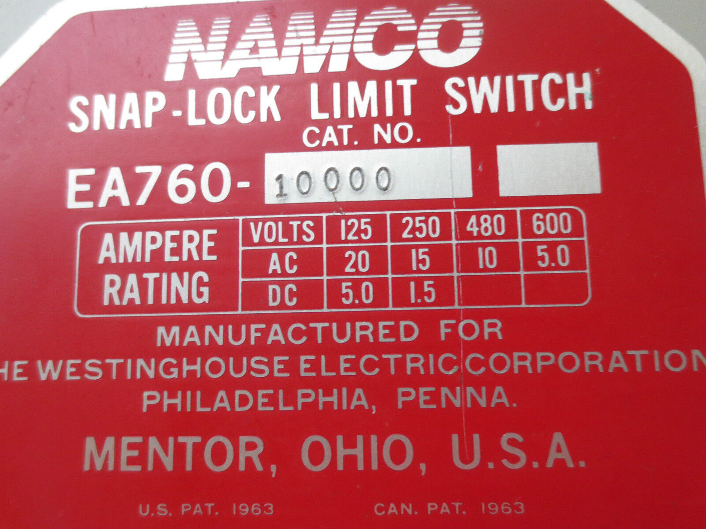 NAMCO EA760-10000 SNAP-LOCK LIMIT SWITCH - NEW SURPLUS