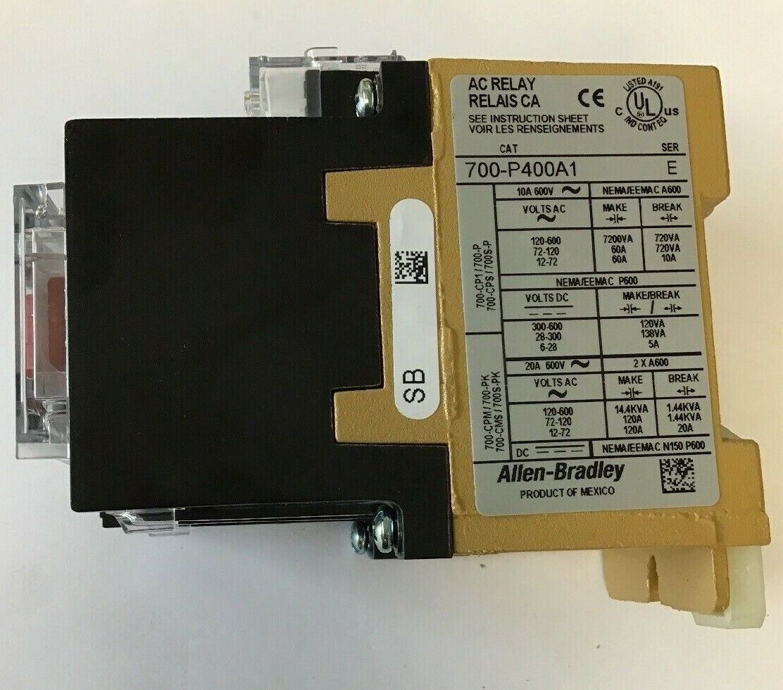ALLEN BRADLEY 700-P400A1 SER.E DIRECT DRIVE RELAY 20A 600VAC