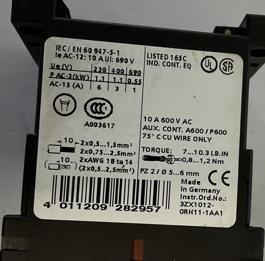 SIEMENS 3RH1122-1HB40 CONTACTOR 17-30VDC 10A 600VAC