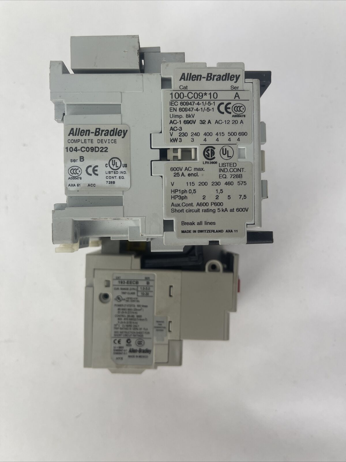 ALLEN BRADLEY REVERSING STARTER 104-C09D22 600VAC 25A COIL 120V 60HZ 193-EECB