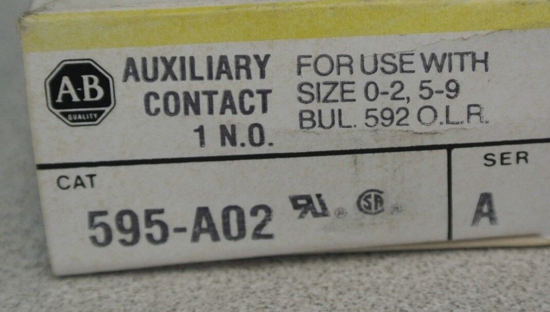 ALLEN-BRADLEY 595-A02 AUXILIARY CONTACT / 1 N.O. / SIZES 0-2 & 5-9 / NEW SURPLUS