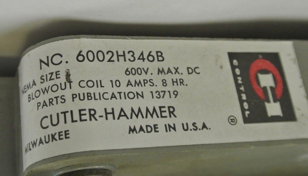 CUTLER-HAMMER 6002H346B CRANE CONTROL CONTACTOR - 230VDC -10A NEW SURPLUS