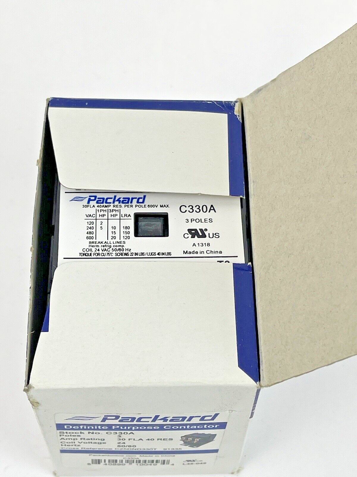 PACKARD *LOT OF 2* - C330A - DEFINITE PURPOSE CONTACTOR - 3 POLE, 30A, 24V 50/60