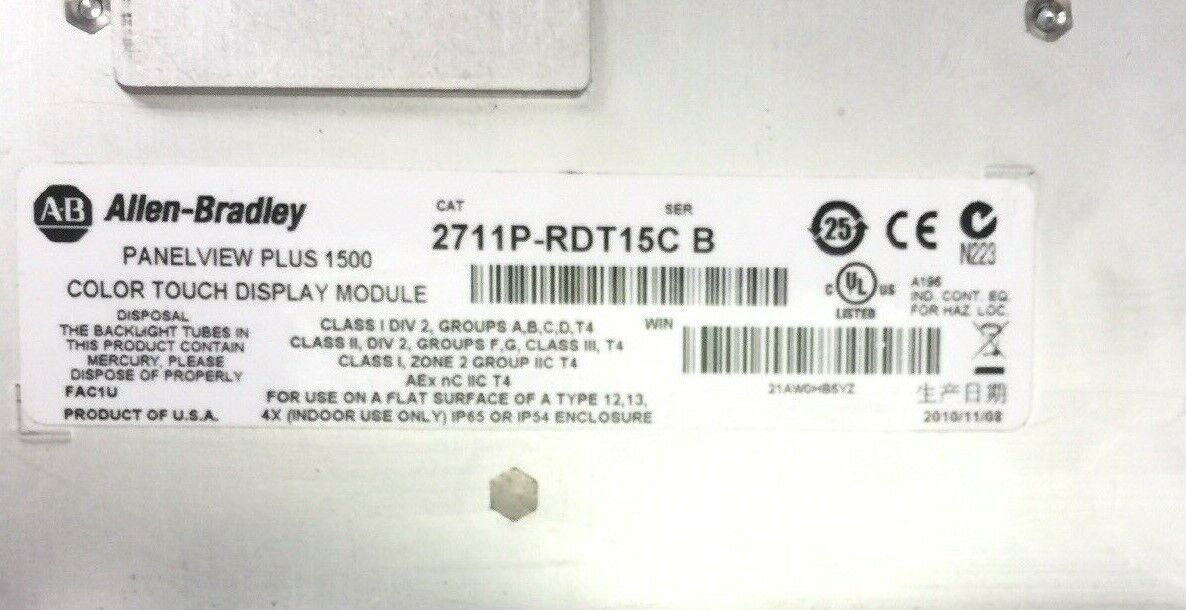 ALLEN BRADLEY 2711P-T15C4A7 PANELVIEW PLUS 1500 ASSEMBLED TERMINAL SER A TOUCH
