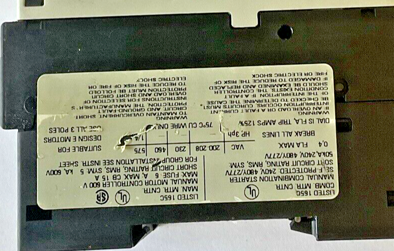 SIEMENS 3RV1021-0EA10 MOTOR CONTROL 4.8A 600V