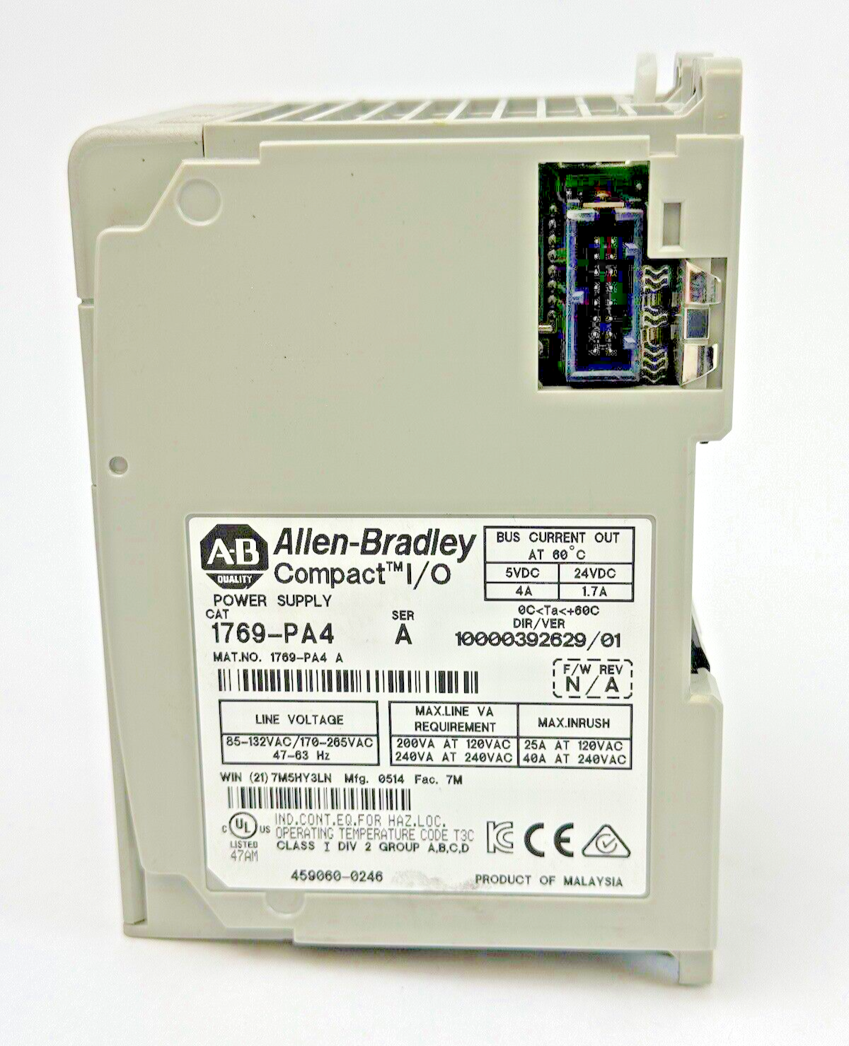ALLEN-BRADLEY - 1769-PA4 SER. A, F/W REV. N/A, DIR/VER 10000392629/01 - PWR SPLY