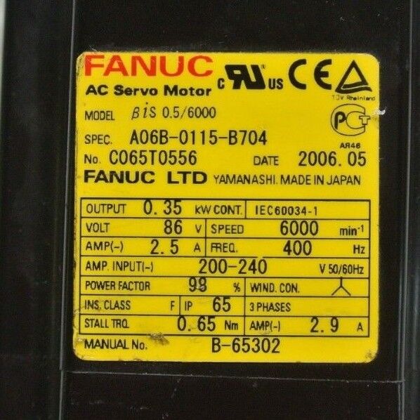FANUC A06B-0115-B704 SERVO MOTOR + A860-2020-T341 PULSE CODER + PX50-005-001B