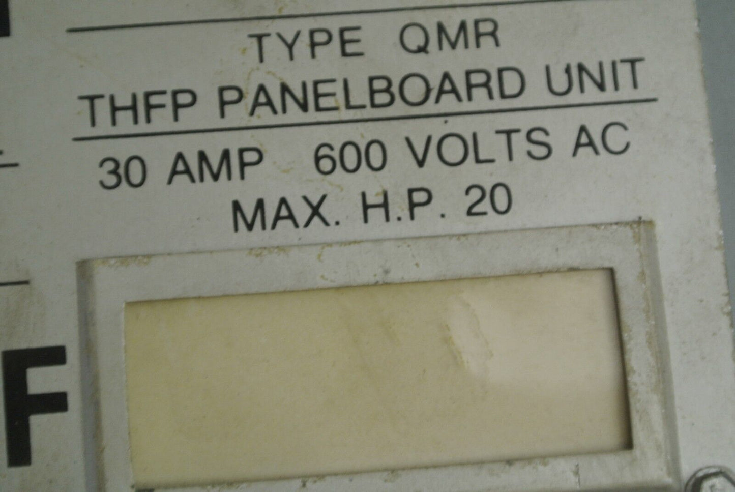 GE THFP361 TWIN FUSIBLE QMR-TYPE PANELBOARD SWITCH - 600V, 30A, 20HP MAX.