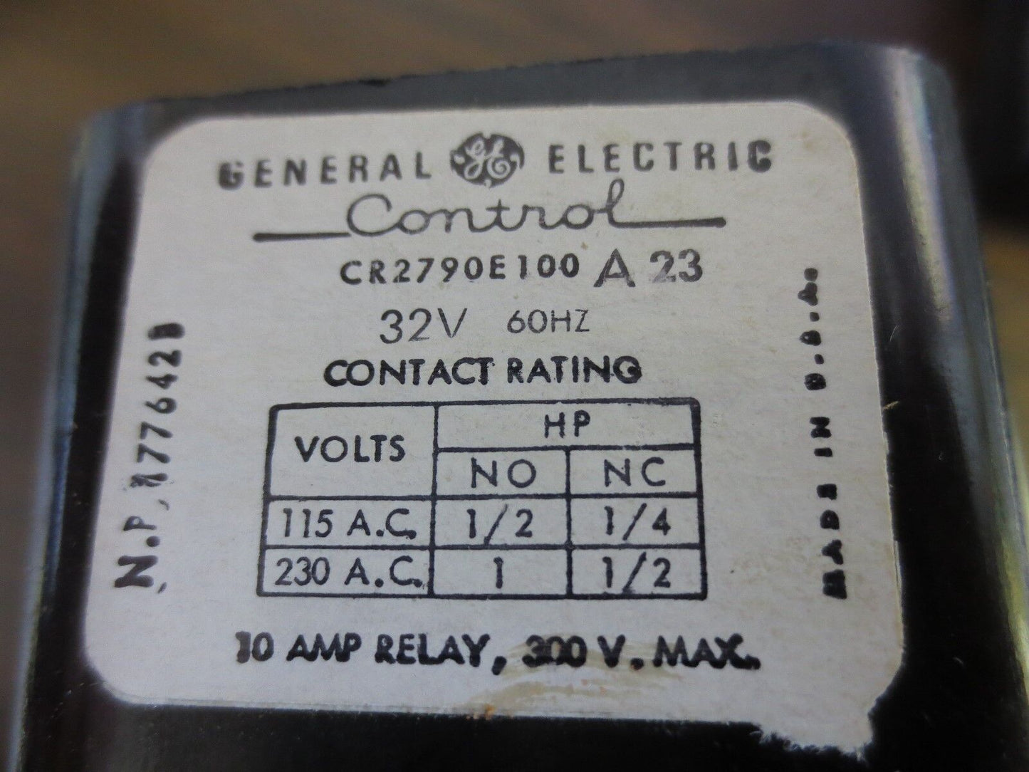 GENERAL ELECTRIC CR2790E100A23 GENERAL PURPOSE RELAY, 30A 32V 60Hz - NEW SURPLUS