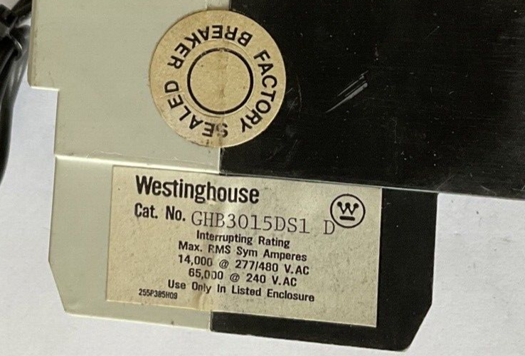 WESTINGHOUSE GDB 14K CIRCUIT BREAKER 15A 480VAC 3POLE 50/60HZ GDB3015DS1