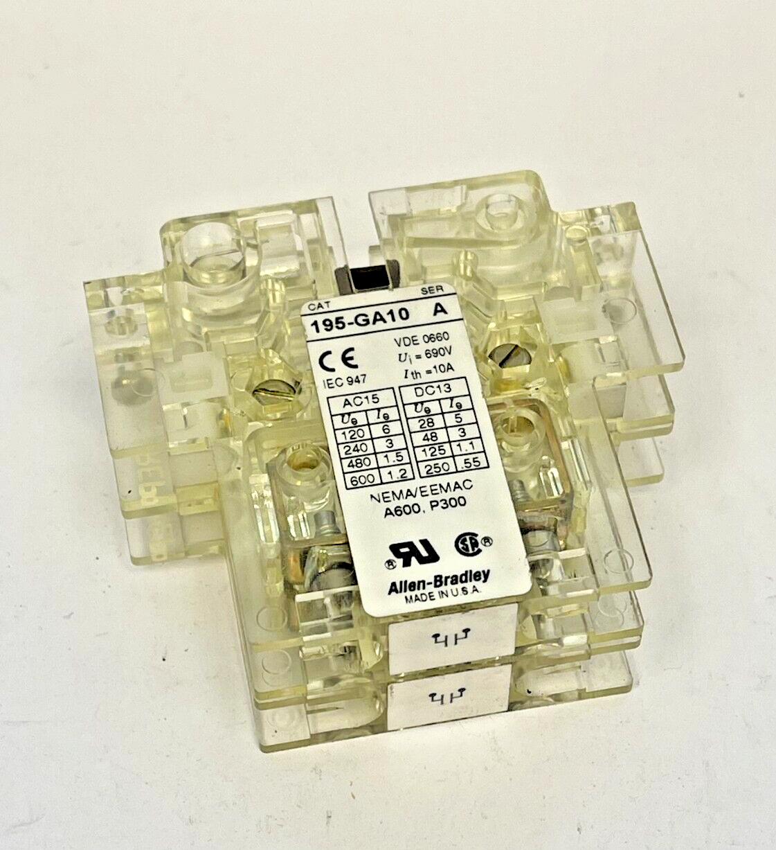 ALLEN-BRADLEY - 195-GA10 SER. A - AUXILIARY CONTACT SIDE MOUNT, FOR 194R DISCONN