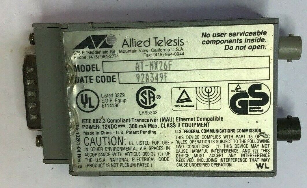 ALLIED TELESIS CENTRECOM MX26F FIBER OPTIC TRANSCEIVER AT-MX26F