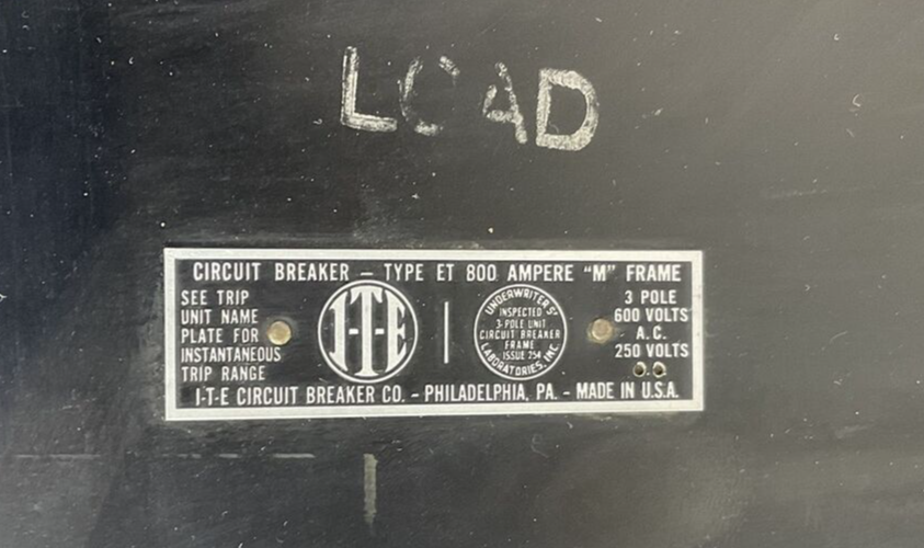 ITE ET 800 CIRCUIT BREAKER 800A 600VAC 3POLE FRAME M TYPE ET NO TRIP