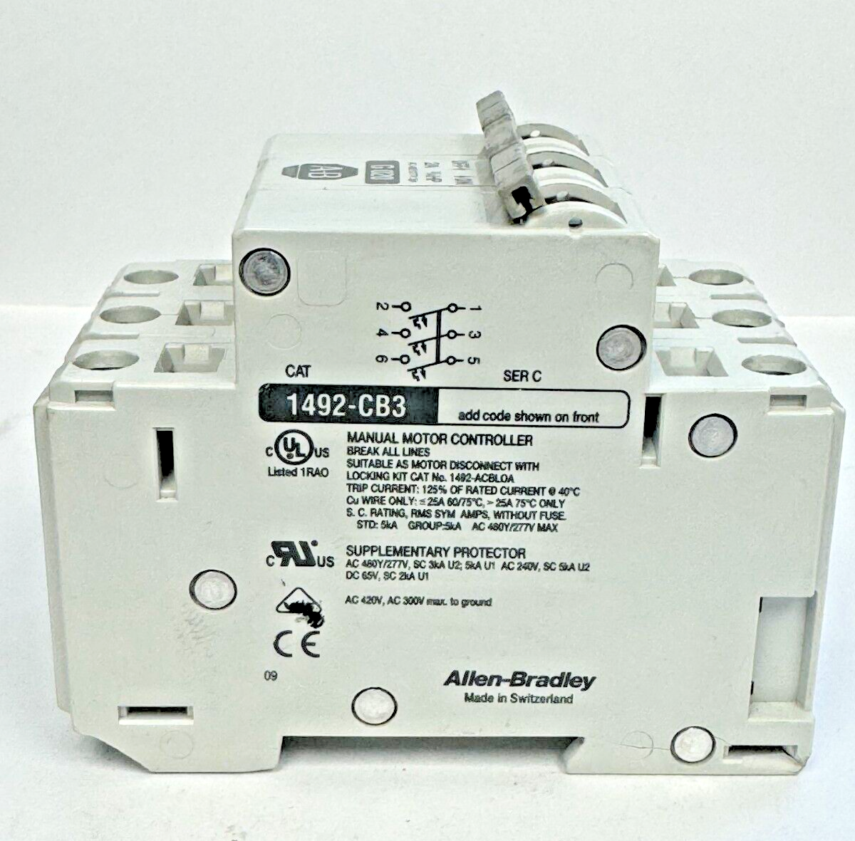 ALLEN-BRADLEY - 1492-CB3-G020 SER. C - MOTOR CONT. - 3P, 2 A, 277 V, 3/4 HP, 3PH