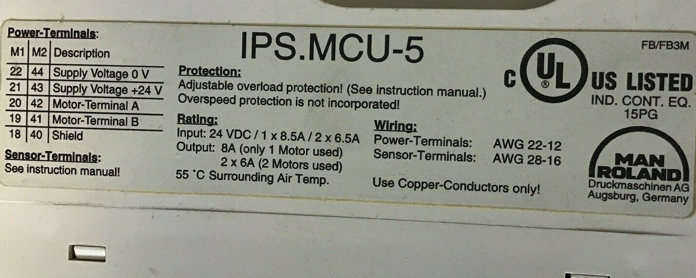 MAN ROLAND IPS.MCU-5 MOTOR CONTROL - 16.86959-0026 - Rev. A