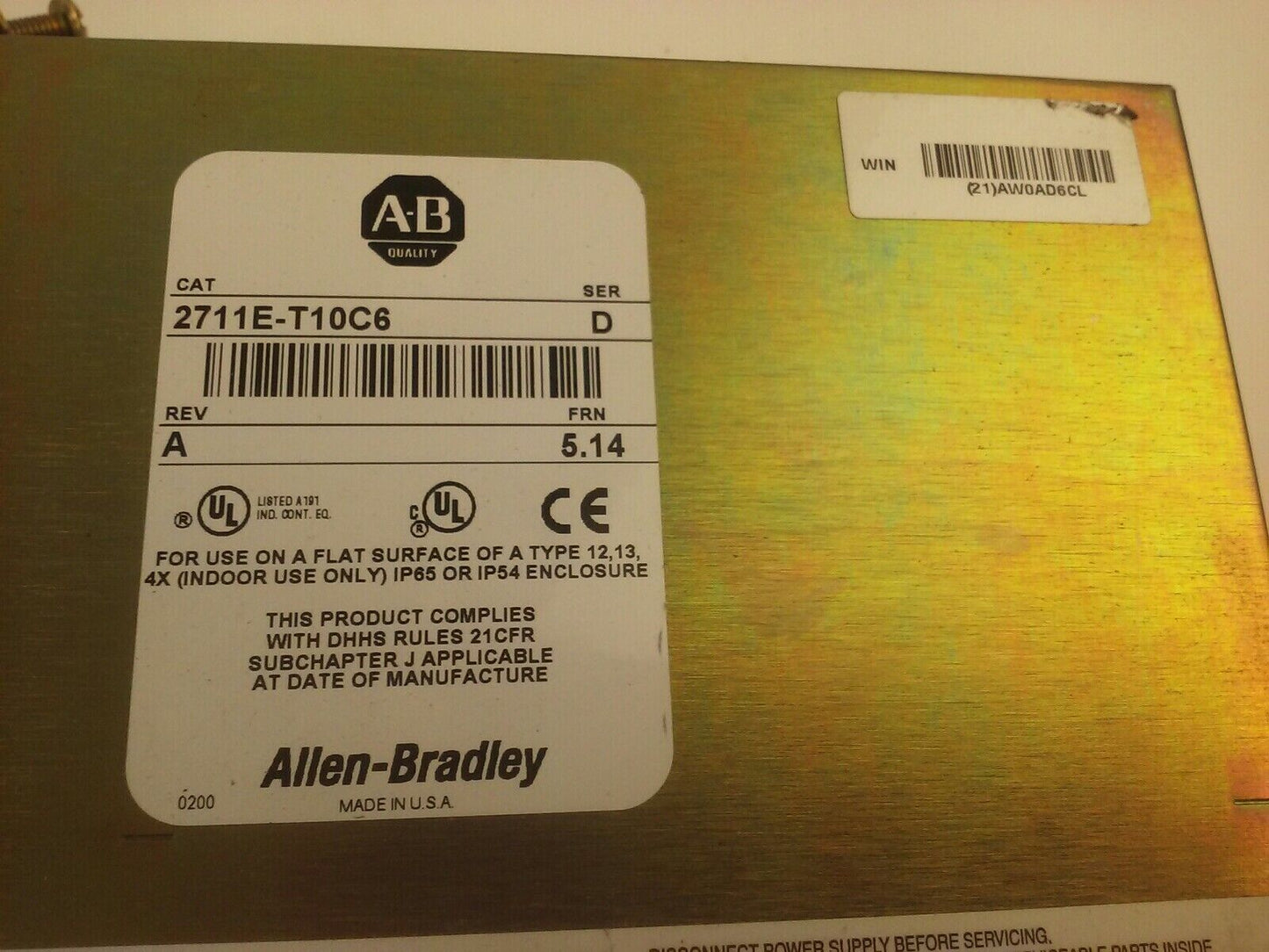 ALLEN BRADLEY 2711E-T10C6 SER. D REV. A PANELVIEW 1000E TERMINAL FRN 5.14