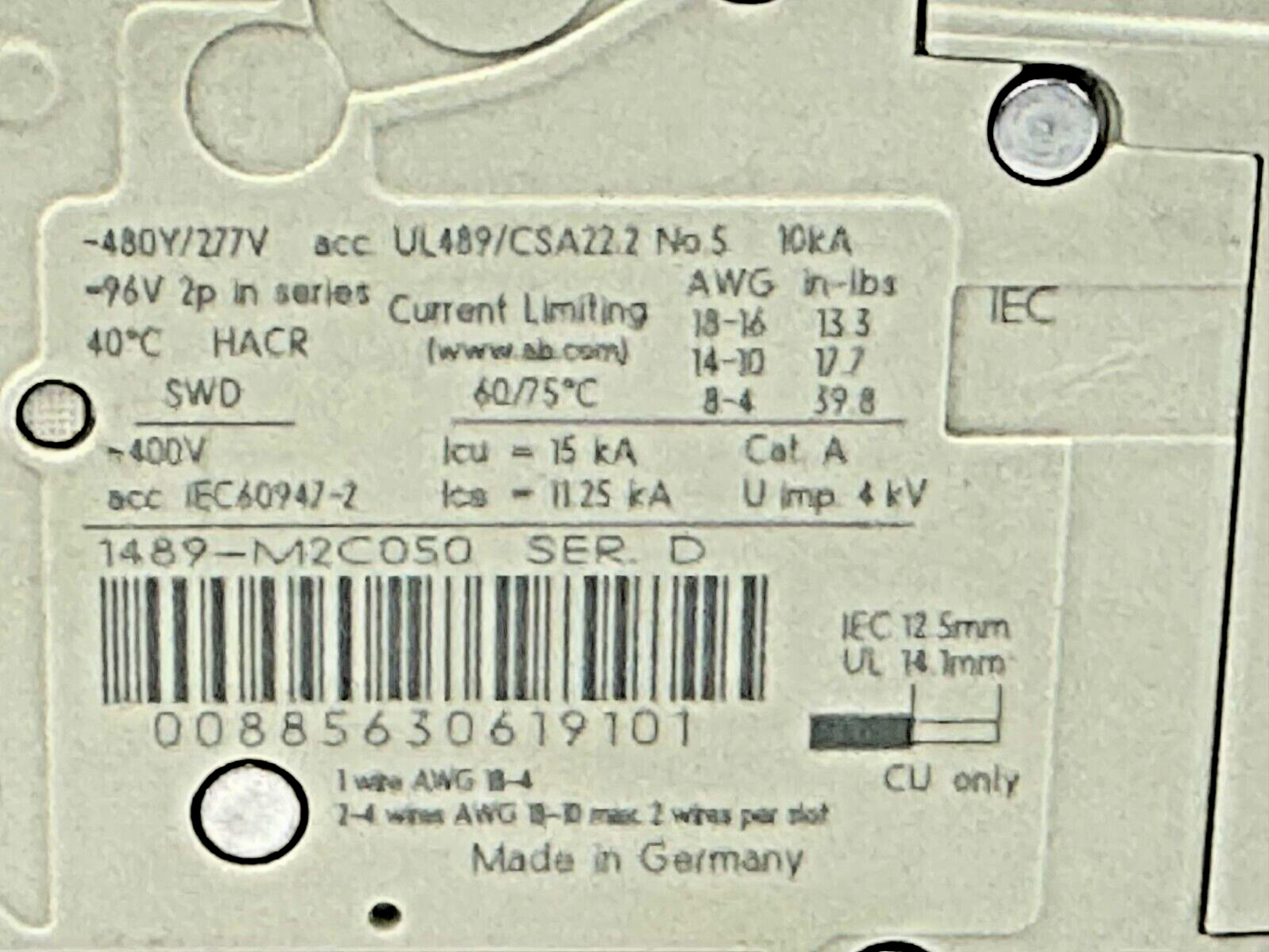ALLEN-BRADLEY - 1489-M2C050 SER. D - MINIATURE CIRCUIT BREAKER - 2 POLE, 5A,