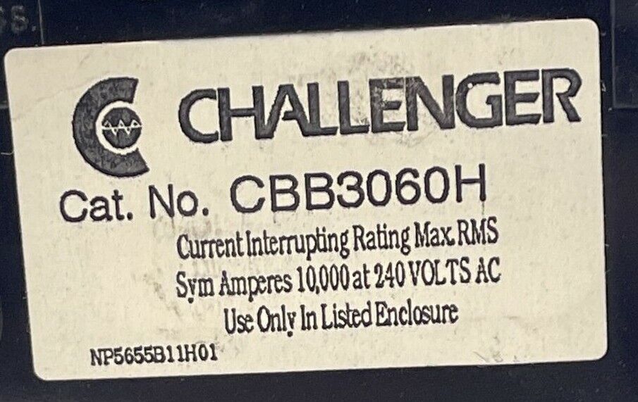 CHALLENGER CBB3060H CIRCUIT BREAKER 60AMP 3POLE 240VAC