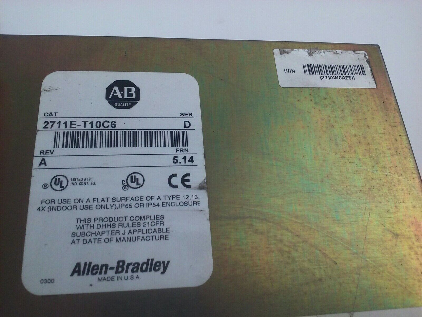 ALLEN BRADLEY 2711E-T10C6 SER. D REV. A PANELVIEW 1000E TERMINAL FRN 5.14