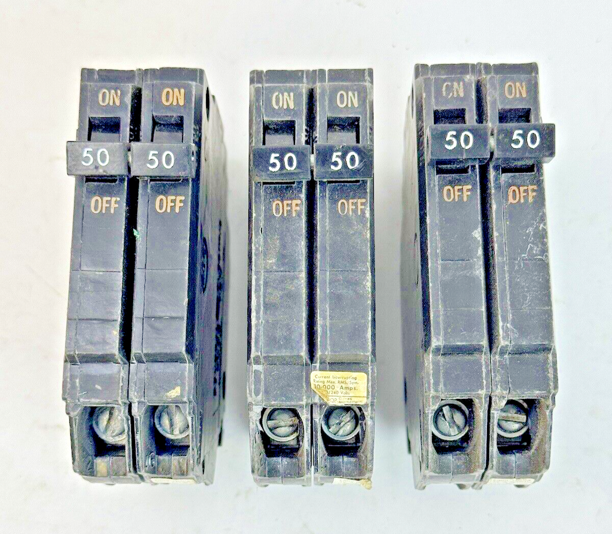 GE *LOT OF 3* - THQP250 - COMMON TRIP CIRCUIT BREAKERS - 2 POLE, 50 A, 240 VAC