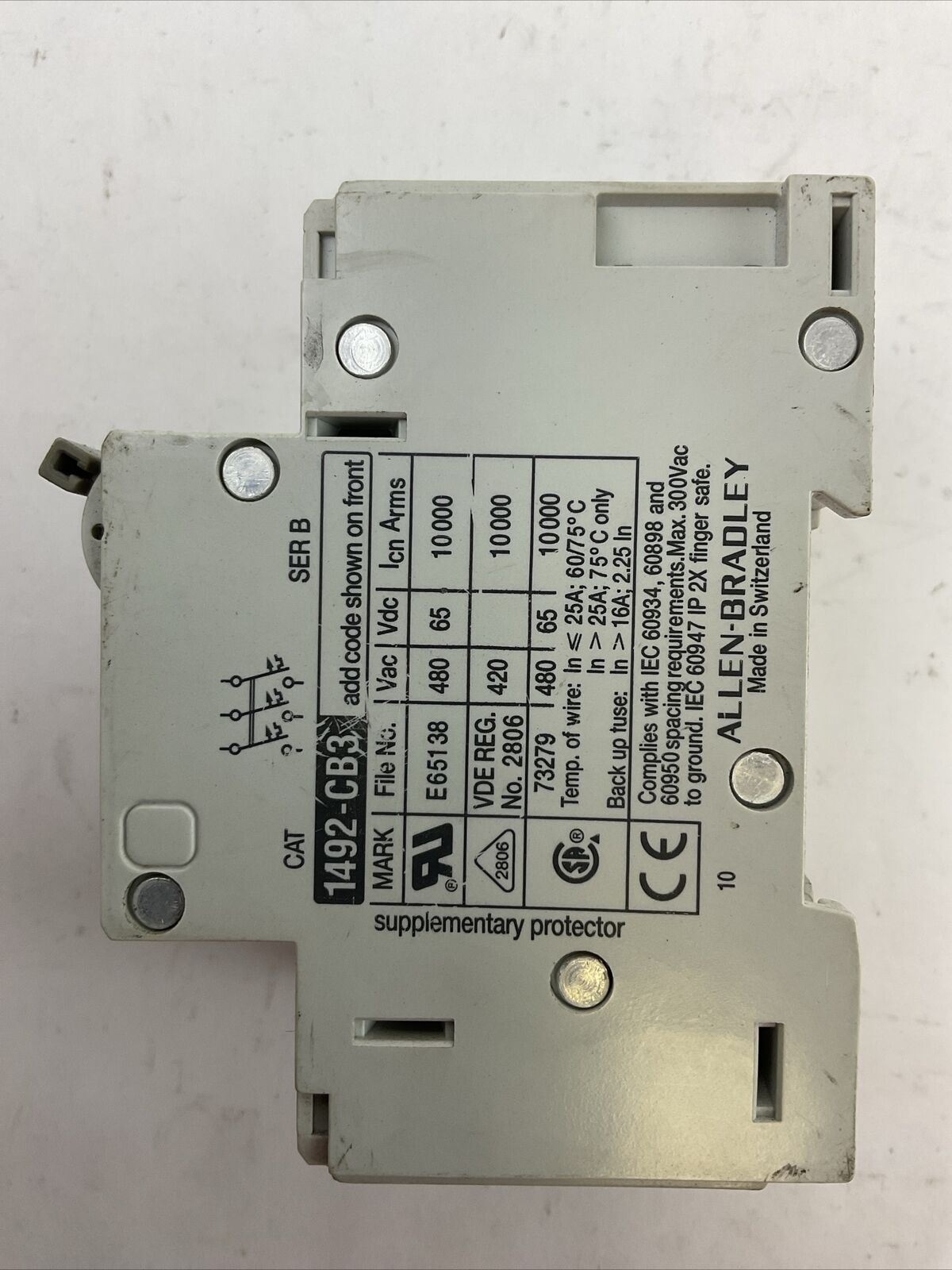 ALLEN BRADLEY 1492-CB3G200 MANUAL MOTOR CONTROLLER 20A SER B