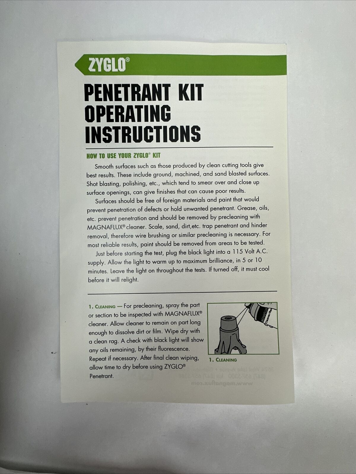MAGNAFLUX ZYGLO FLUORESCENT DYE PENETRANT KIT