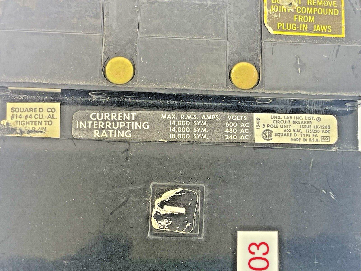 SQUARE D - LK-1265 - CIRCUIT BREAKER - 30 A, 600 VAC, 3 POLE - TYPE FA