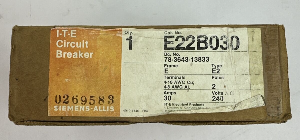 SIEMENS ITE E22B030 CIRCUIT BREAKER 20A 2P 240VAC 125/250VDC