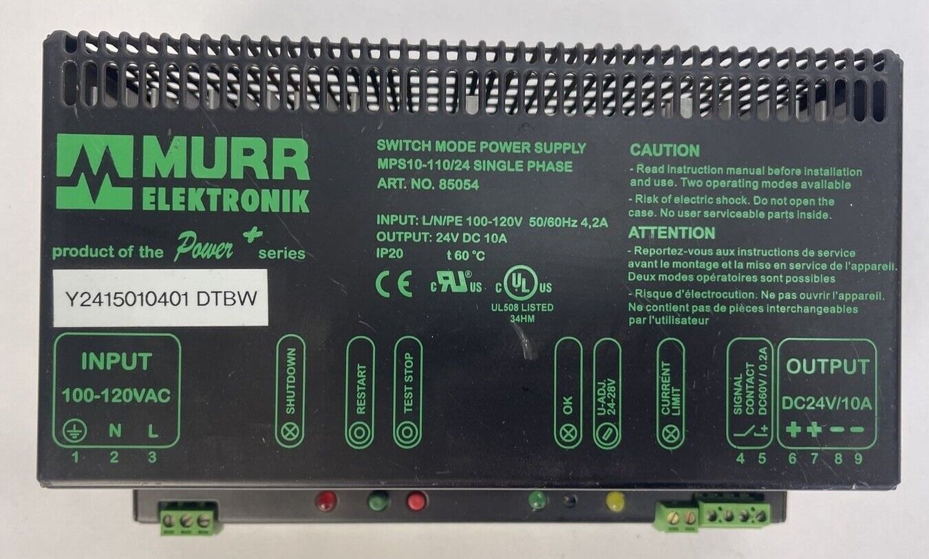 MURR ELEKTRONIK Y2415010401 DTBW SWITCHING MODE POWER SUPPLY MPS10-110/24 SINGLE